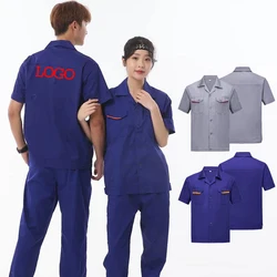 Print Logo Short-sleeved Overalls Men's Summer Thin Labor Protection Tooling Tops Electrician Breathable Auto Repair Tooling