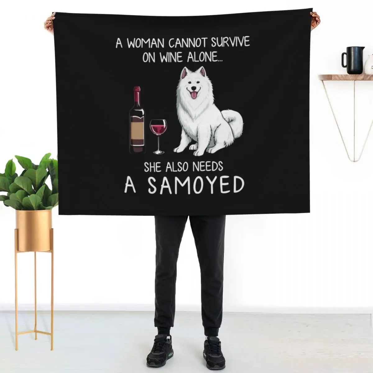 

Samoyed and wine Funny dog Throw Blanket Cozy Microfiber Throw Blanket for Home Bedroom