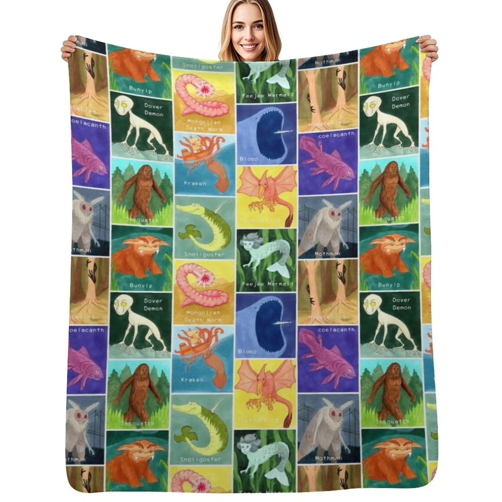 Creepy Cute Cryptids Throw Blanket Reusable Durable Soft Blanket for All Seasons