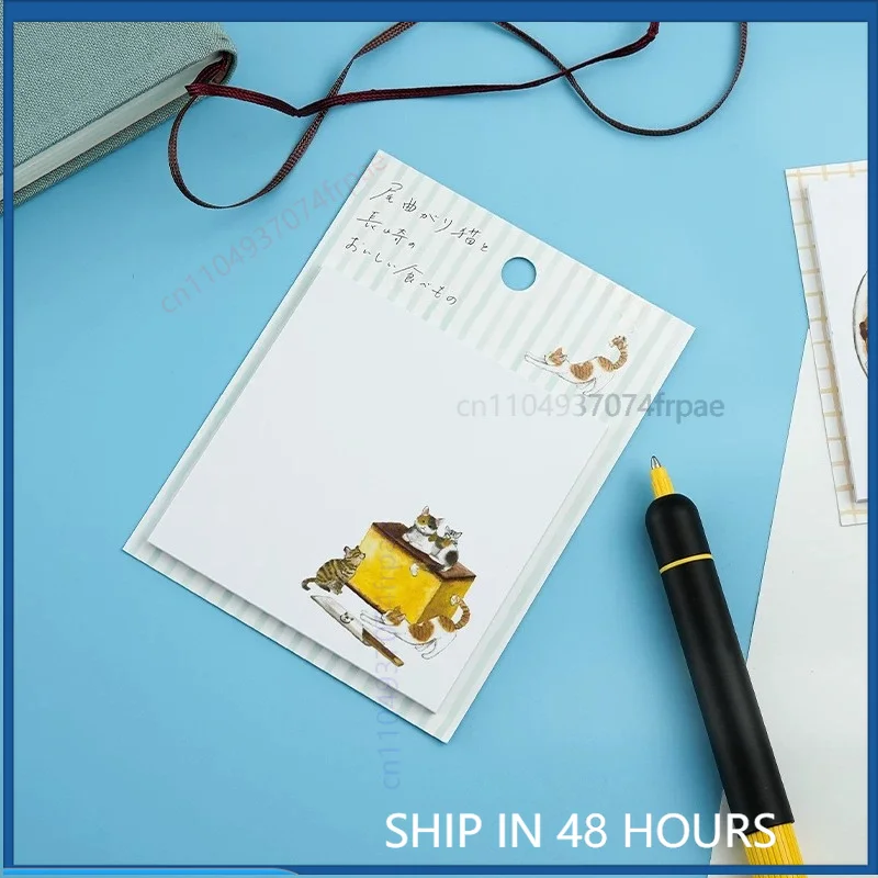 For ISHIMARU‑BUNDO Japan Nagasaki Omagari‑Neko Limited Memo‑Pad Illustrator‑Print Journal Message Scrapbook Stationery（2pcs）