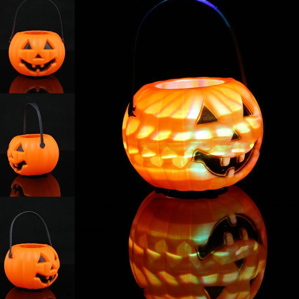 

2 Pcs Plastic Pumpkin Lanterns Lighted Portable Decorations for Halloween Party Home Bar Garden School Trick Treat Goody Bag