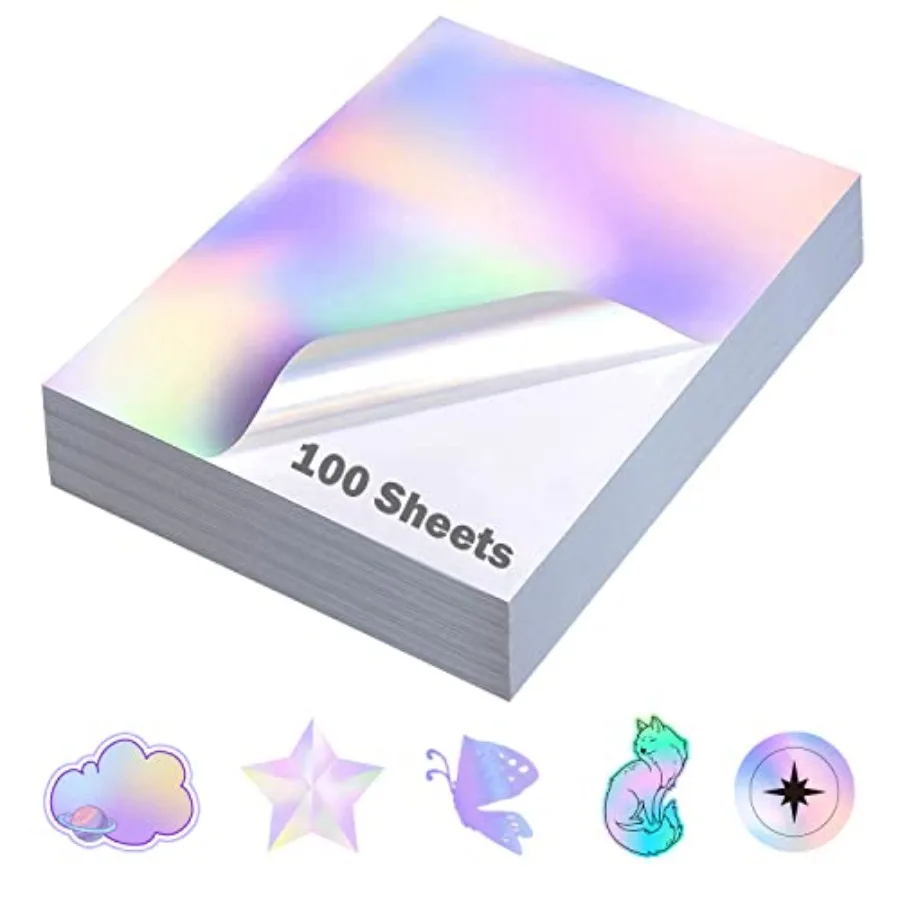

100 Sheets Holographic Sticker Paper 8.5 x11 inch for Inkjet Printer and Laser Printer US letter size Holographic Printable Vin
