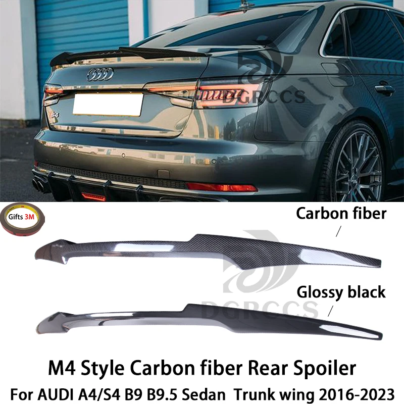 

For AUDI A4/S4 B9 B9.5 Sedan M4 Style Carbon fiber Rear Spoiler Trunk wing 2016-2023 Carbon fiber Bright black