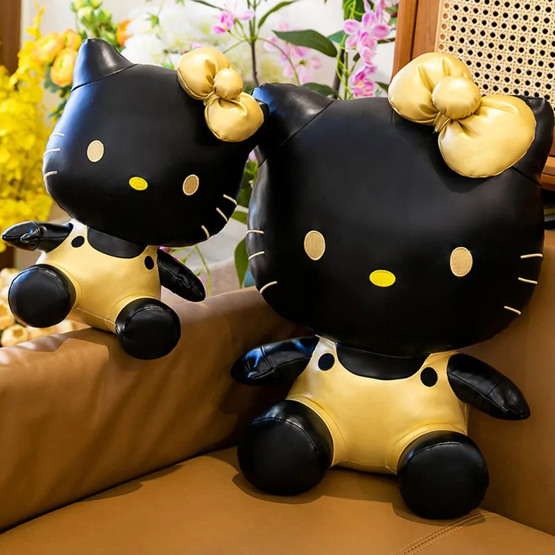 

Мягкая игрушка-подушка Hello Kitty из искусственной кожи, черно-золотая, большого размера, милая мультяшная игрушка, подарок на день рождения для девочек, детский декор для дома