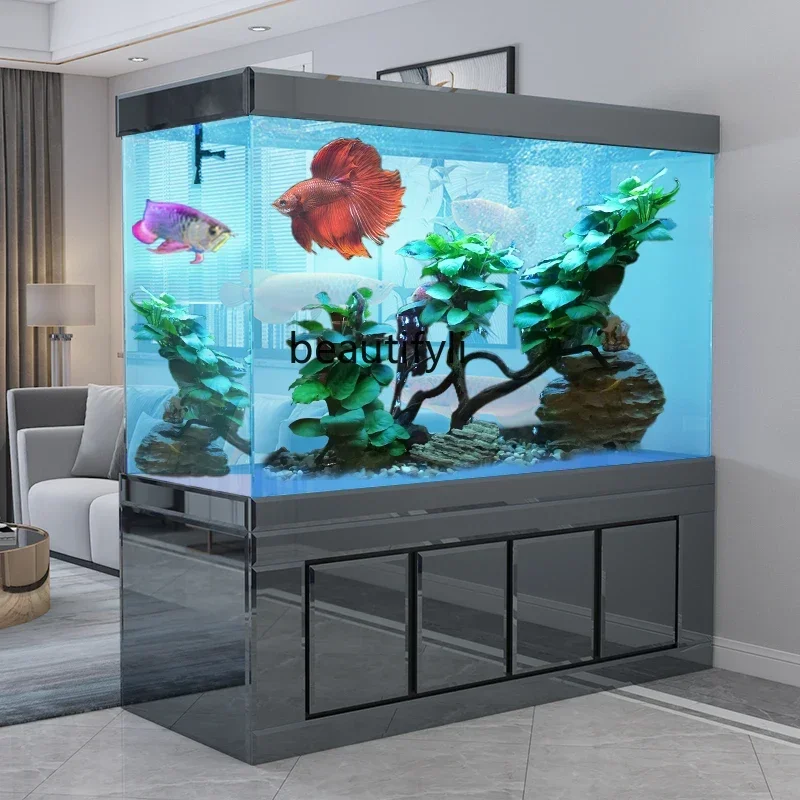 6239 large household custom light luxury bottom filter ultra-white glass aquarium living room floor partition wall fish tank