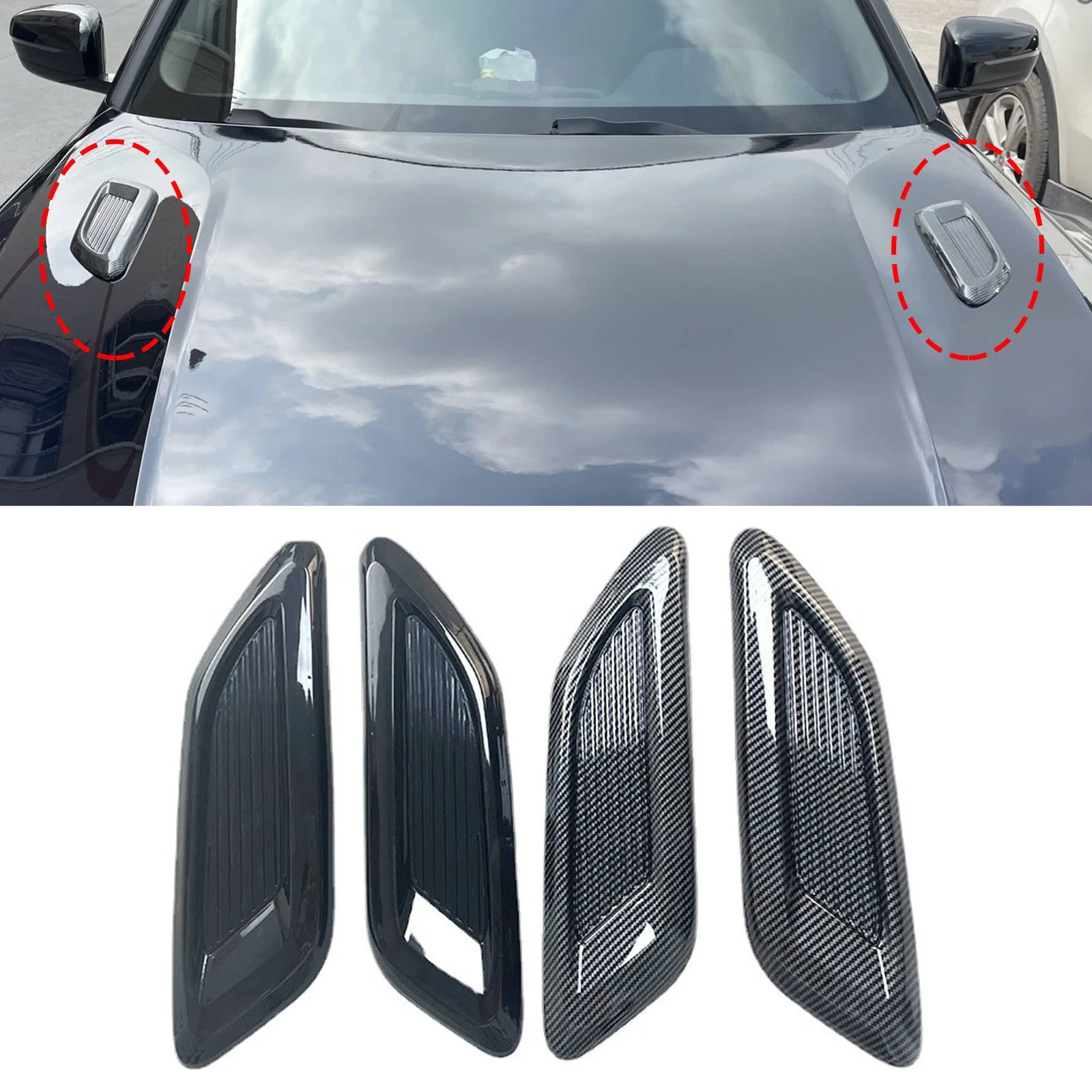 Universal ABS Plastic 2Pcs Car Hood Decoration Vent Scoop Cover Air Flow Intake Side Air Outlet Hood Auto Exterior Accessories