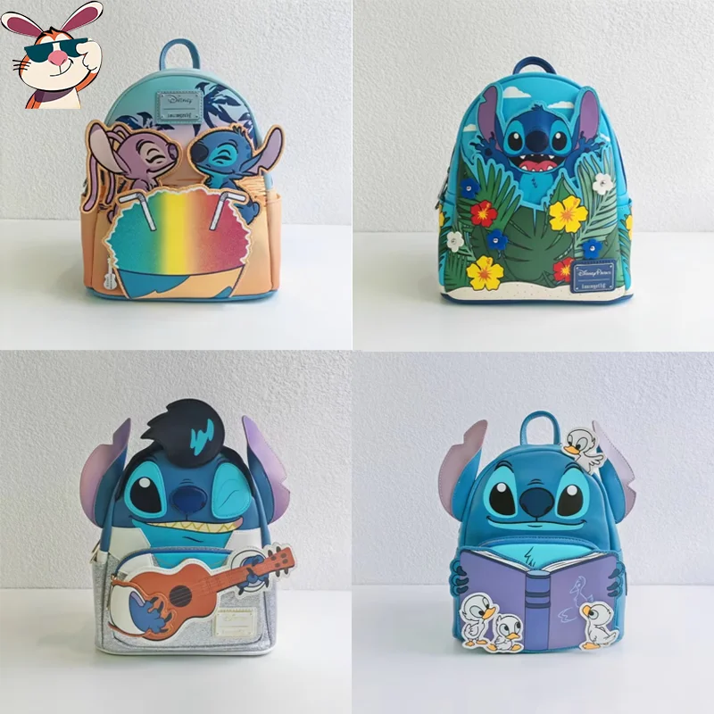 

Disney Loungefly Stitch Women Backpack Cartoon Cute Mini Double Shoulder Bags PU Embroidered Design Casual Crossbody Bag Gift