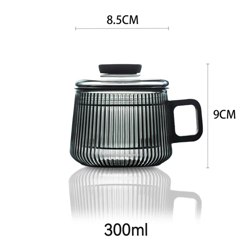 300ml Striped High Borosilicate Glass Tea Mugs Wooden Handle Tea Water Separation Cup Kung Fu Set Office Teacup