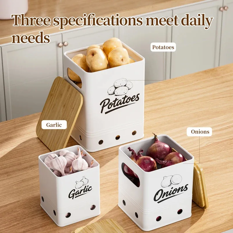 Potato storage box, ventilated vegetable bin for kitchen pantry organization, breathable container keeps produce fresh