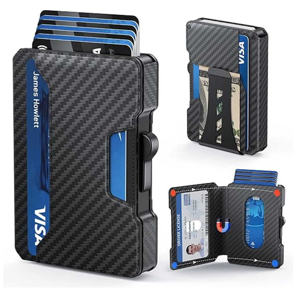 Wallet for Men, Pop Up RFID Blocking Aluminum Credit Card Holder | Holds 9-13 Cards, Built-in Money Clip & ID Window