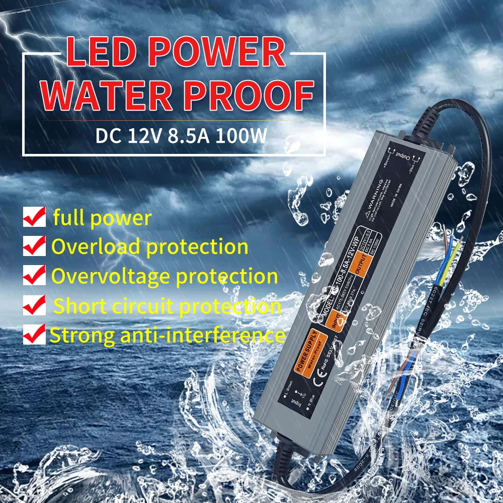 100W Waterproof Power Supply DC 12V 24V Switching Lighting Transformer  100W 200W 360W IP67 LED Power Adapter Driver