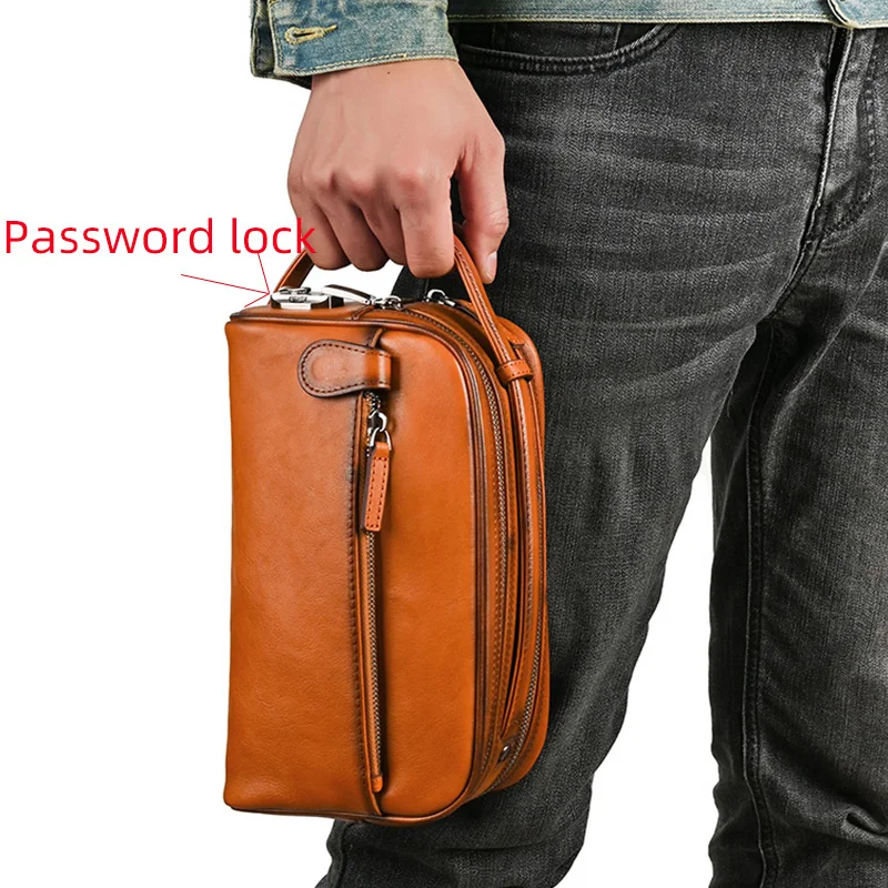 Password Code Men Handbag Genuine Leather Handy Bag Storage Wallet Large Moneybag Phone Bag Organizer Wallets