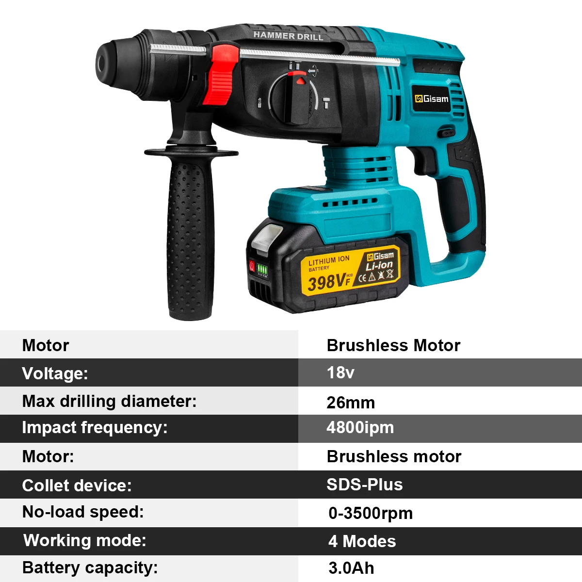26mm Brushless Electric Hammer Drill Multifunctional Rotary Hammer Cordless Impact Hammer Power Tools For Makita 18V Battery Pin 썸네일 6
