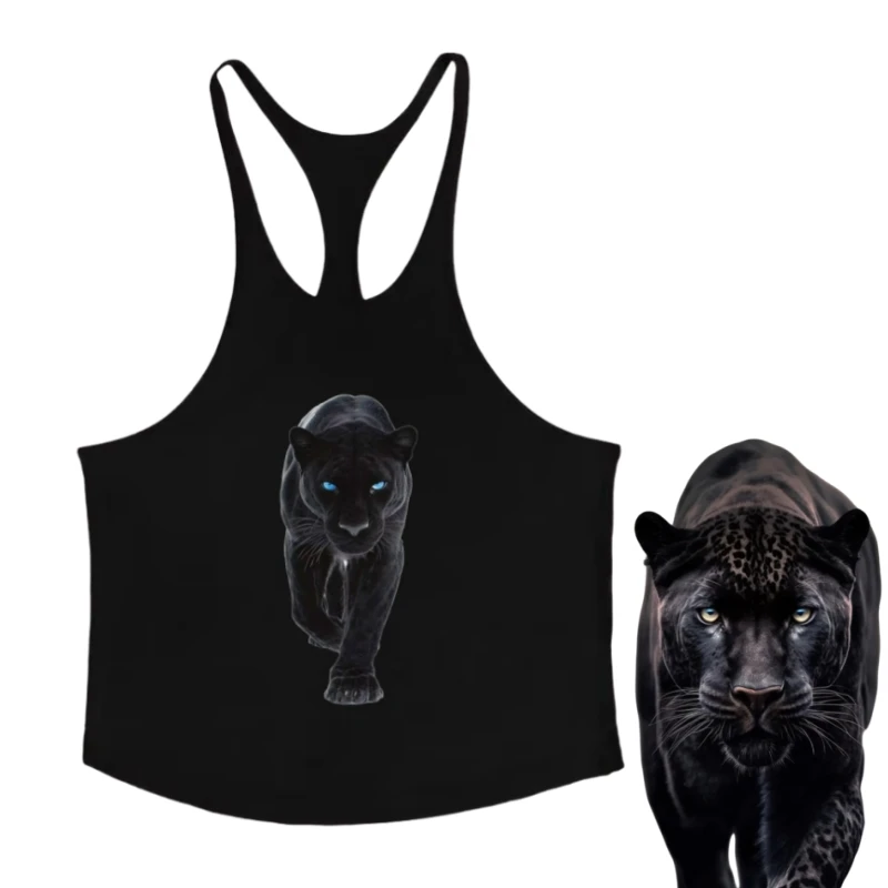 Blue-Eyed Leopard Wild Graphic Stringer Vest - Men's Fitness Vest, Sleeveless Gym Training Top, Breathable Workout Suit