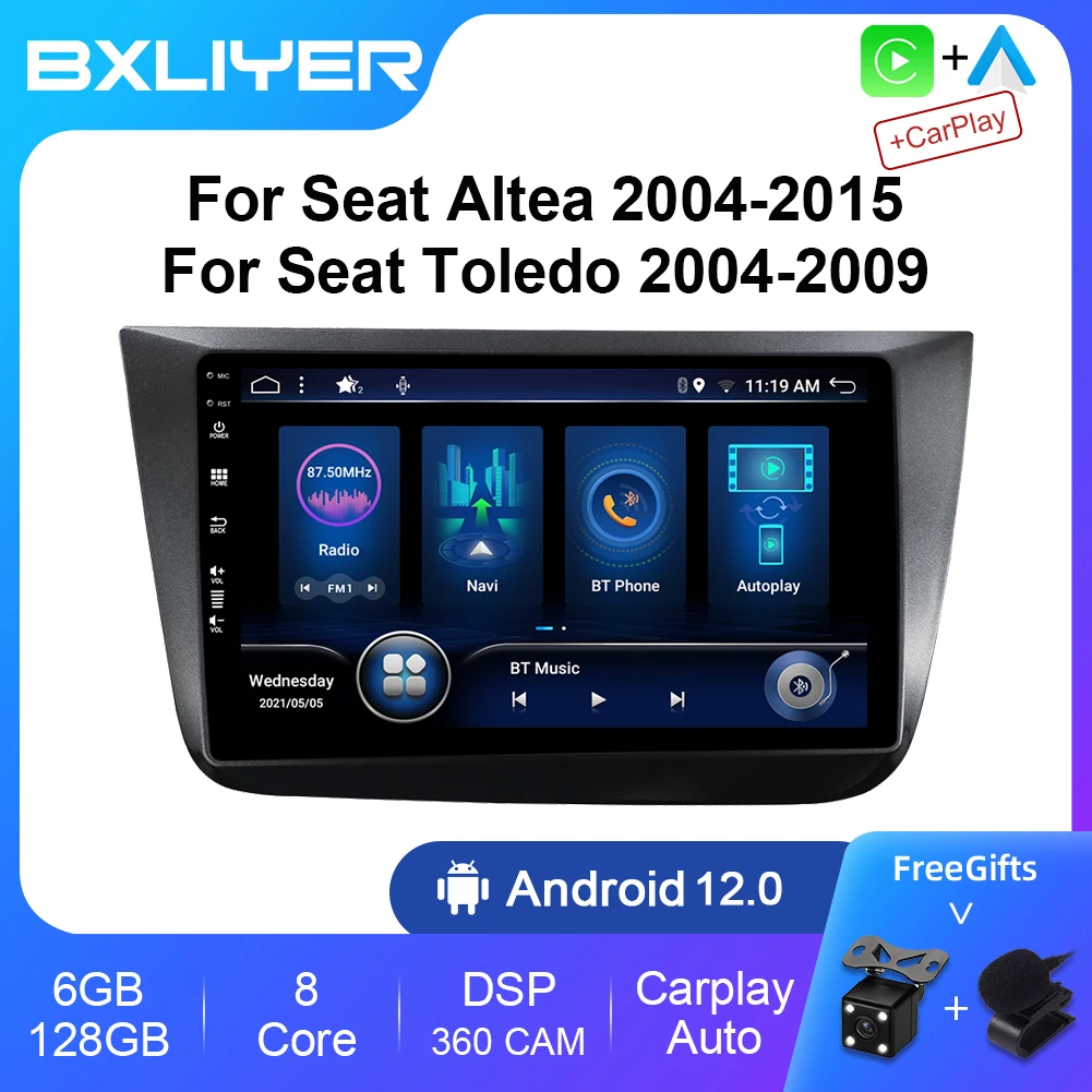 8+256GB Carplay Android 12 Auto Radio Stereo For Seat Altea 2004 - 2015 Toledo 2004 -2009 Multimedia Player 2 DIN GPS Navigation