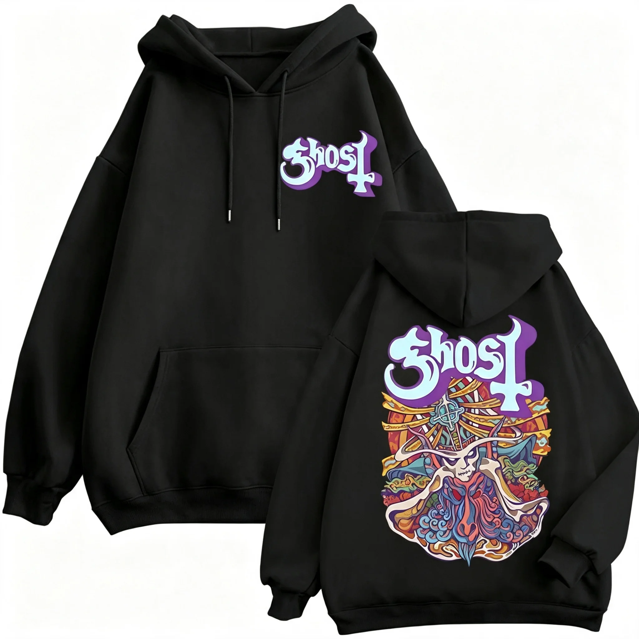 Ghost Band Grafik-Reißverschluss-Hoodies für Männer und Frauen, Modische Y2k Oversized Zip-Up Sweatshirts, Gothic Rock Hip Hop Pullover, Streetwear – Detail 17