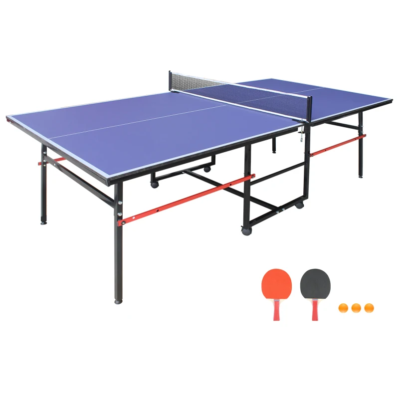 

8ft Mid-Size Table Tennis Table Foldable & Portable Ping Pong Table Set for Indoor Games with Net, 2 Table Tennis Paddles and 3