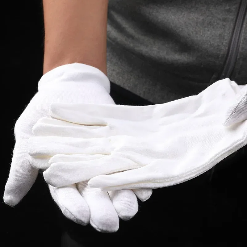 1/50 pares de guantes de trabajo de algodón suave blanco guantes de película para manipulación de manos secas guantes ceremoniales de alto estiramiento herramientas de limpieza del hogar