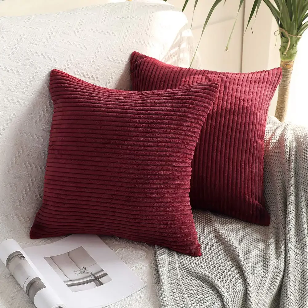 

Red Cushion Covers Super-Soft Striped Corduroy Home Decor 30x50cm 45x45cm 50x50cm Pillow Cover for Sofa Living Room Pillow Case