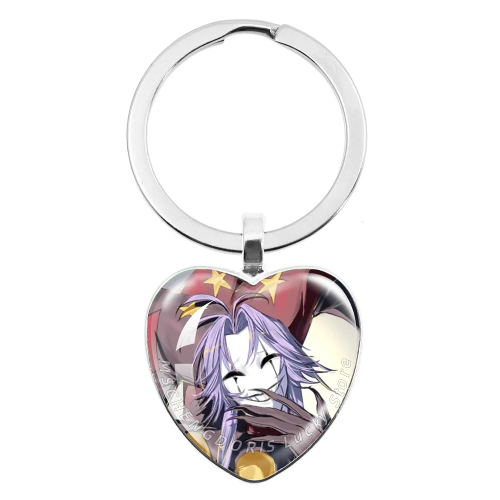 Game F-Freak Circus Pierrot Harlequin Glass Cabochon Heart-Shape Pendant Keychain Decor Jewelry For Fans Gift