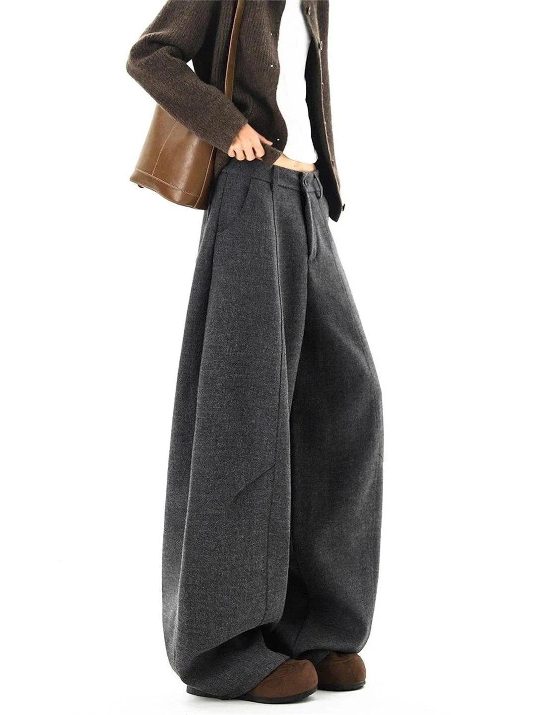 ey Woolen Trousers Men's Casual Sle Autumn Winter Loose Leg Pants High Waist Straight Cut Suit Pants Youth Faion