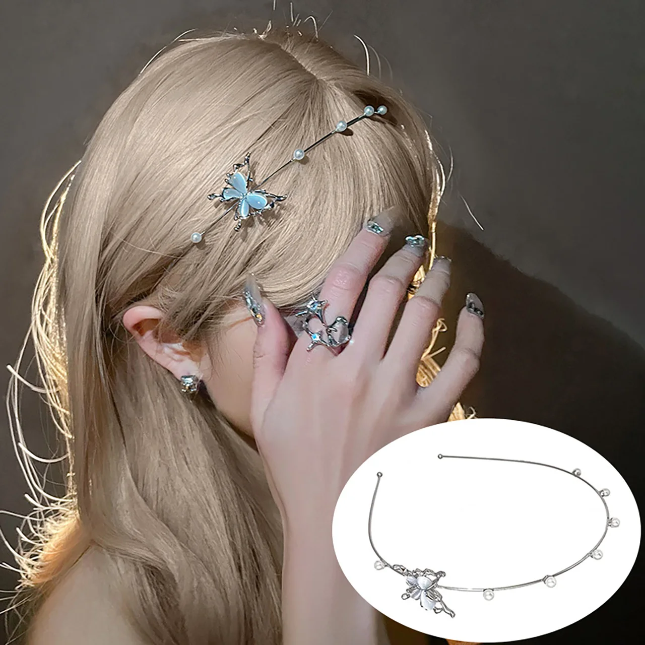 

Shiny Blue Butterfly Metal Hair Hoop Fine Kids Headband Clips Fairy Headwear Girl Hair Accessories Photo Props Fairy Headpiece