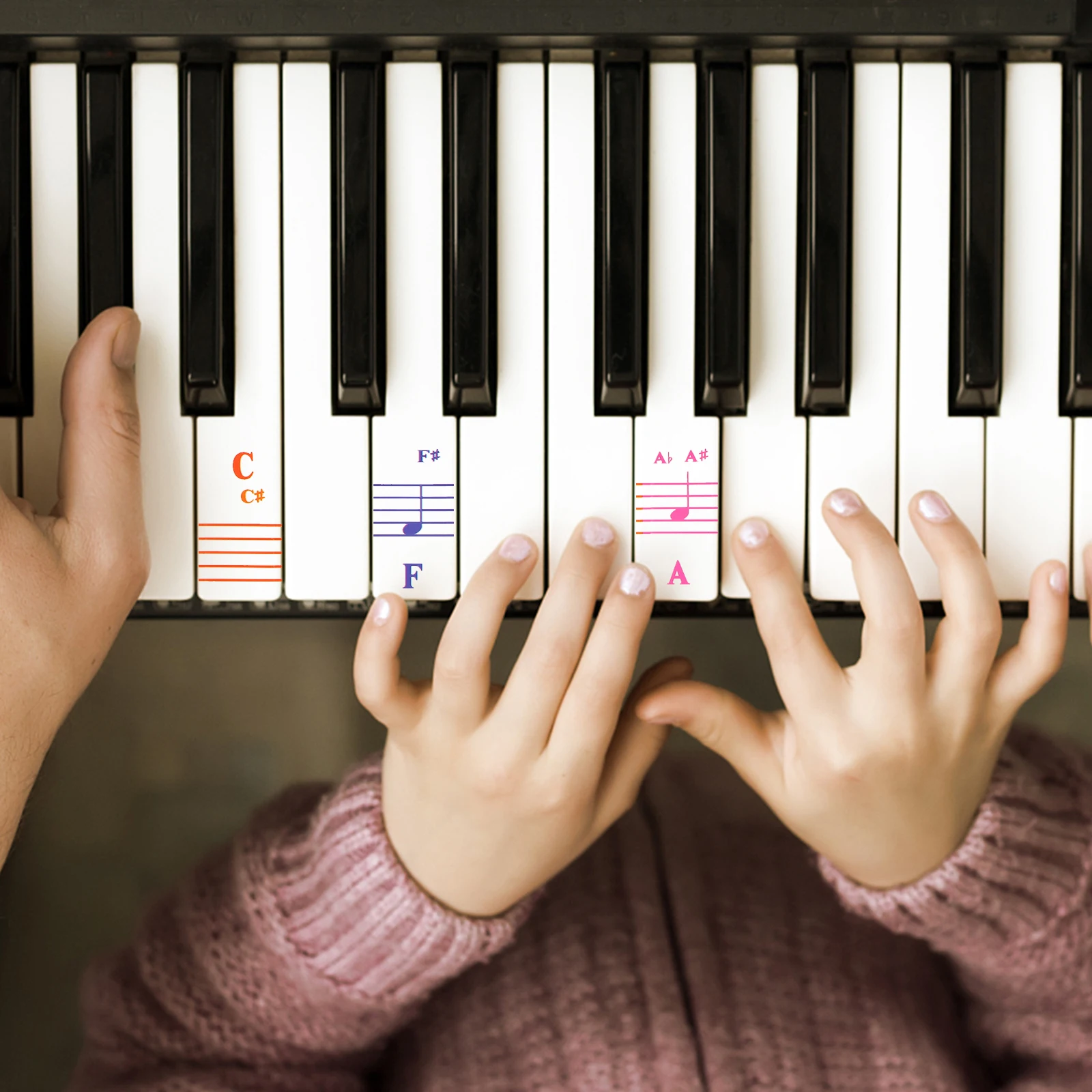 

Piano Stickers Kids Colorful Wood Beginner Keyboard Decals Lightweight Practical Accessories Easy Learning Tool Smooth Surface