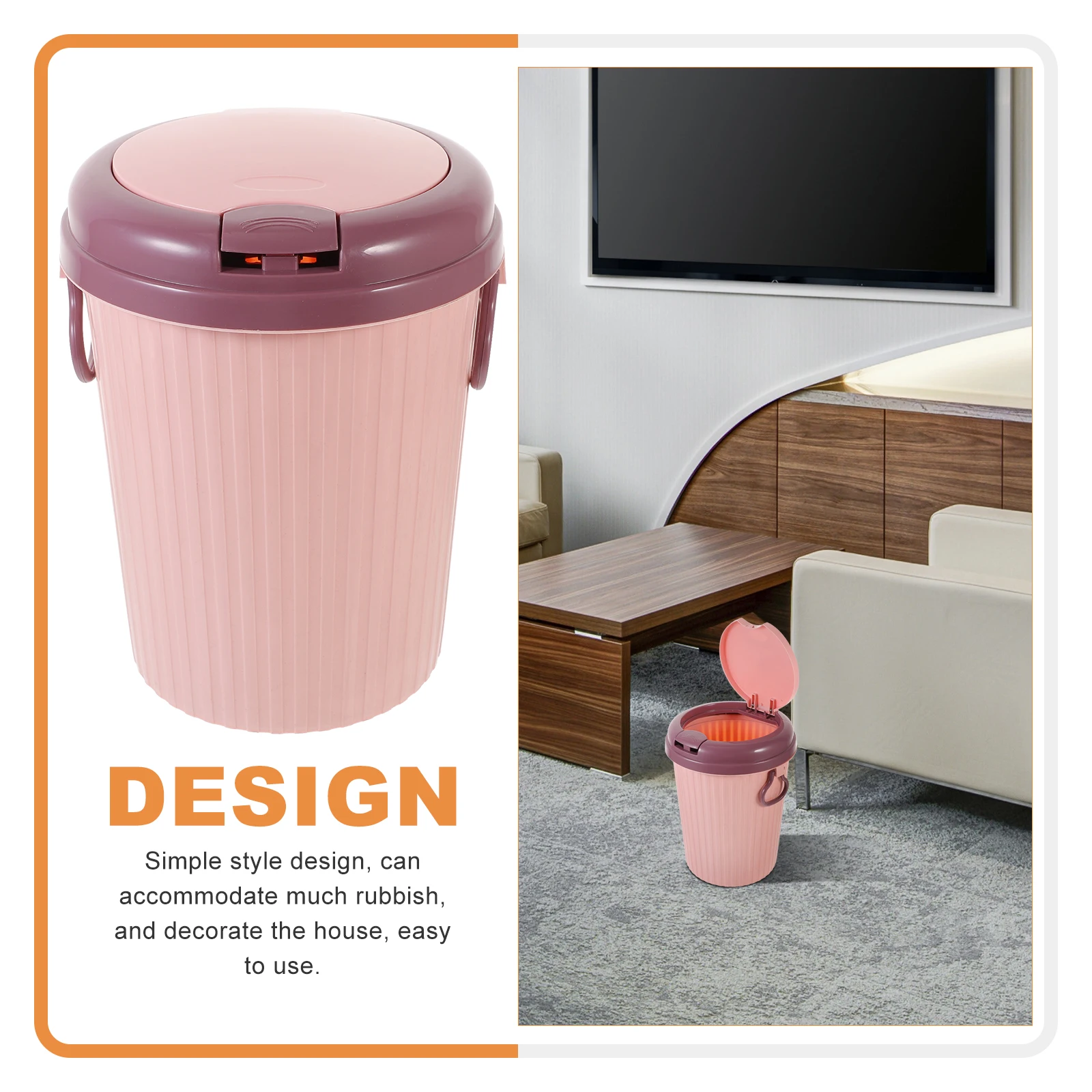 

Pink Small Press Trash Can Kitchen Bathroom Waste Basket Reusable Garbage Tin Home Office Plastic Long Use Simple Design