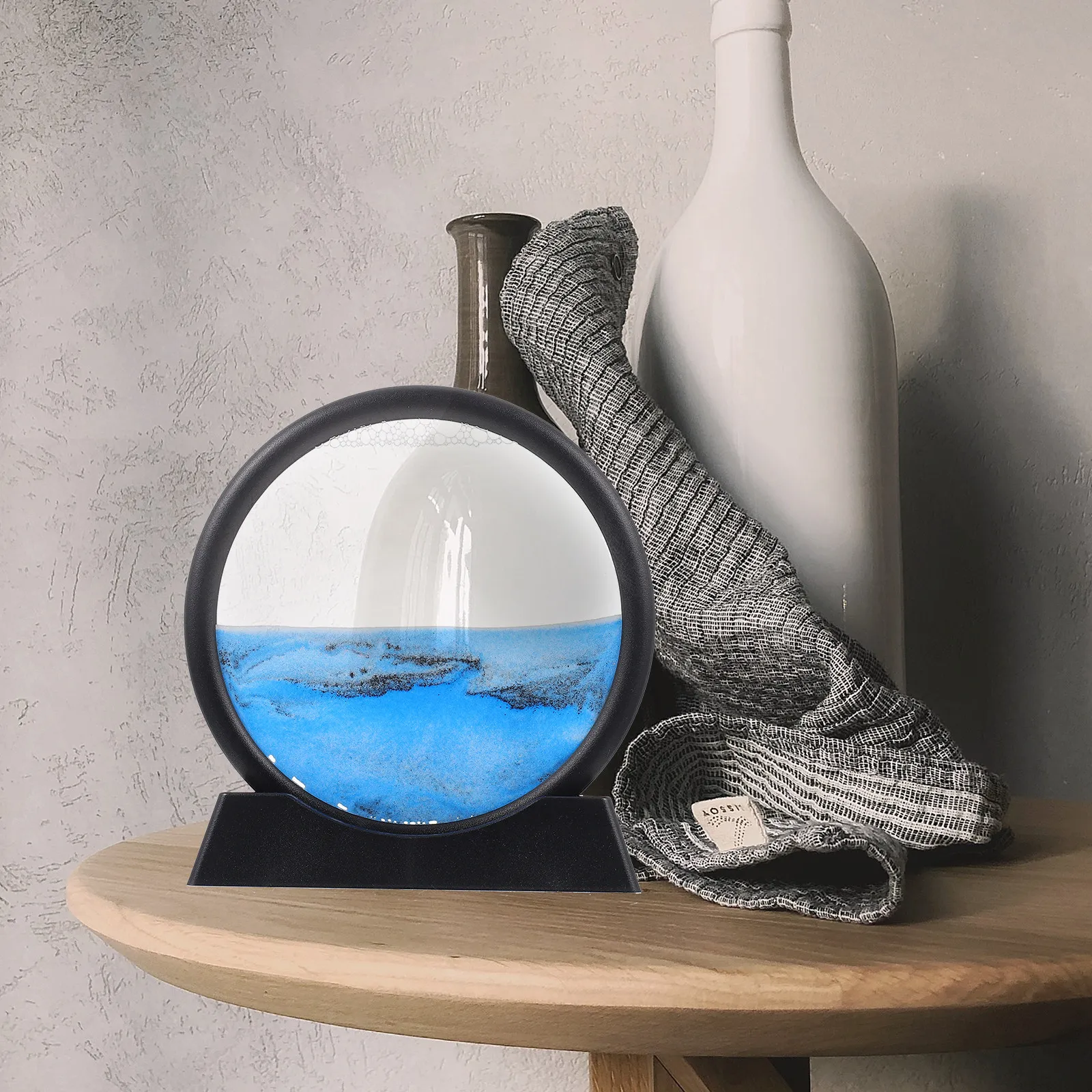 

Round Glass 3D Quicksand Painting Living Room Decoration Dynamic Art Sandscape Desktop Ornament Calming Visual Art