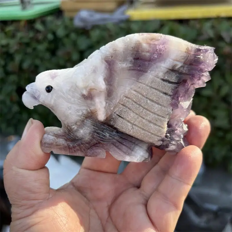 Natural Amethyst Cluster Eagle Carving Reiki Figurine Home Office Desktop Decoration DIY Holiday Gift 1PCS
