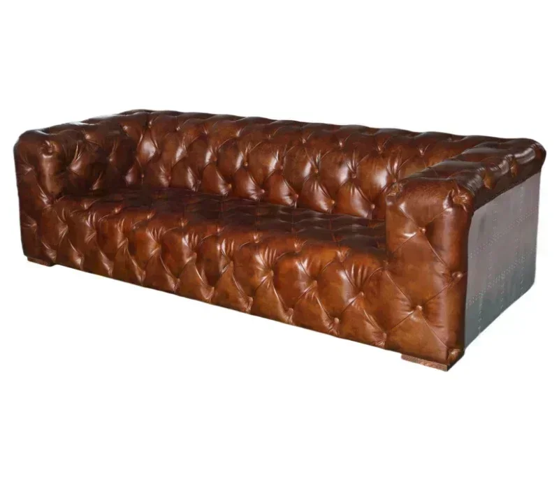 Industrial wind pull-up sofa first layer cowhide metal aluminum sheet 3-person large sofa