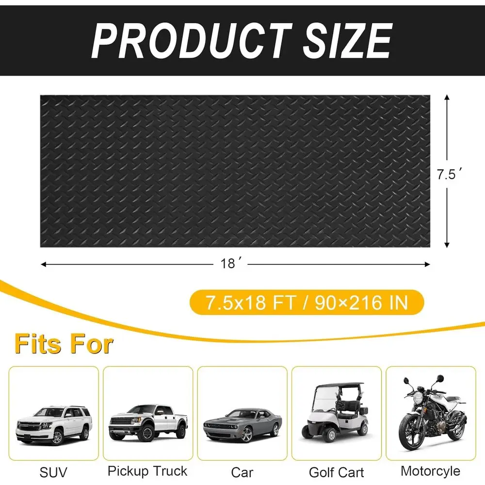 سجادة أرضية جراج 7.5 × 18 قدمًا، لفة أرضية مع 20 قطعة من الأشرطة، بساط مقطورة مطاطي PVC بطول 135 قدم مربع، سجادة أرضية غير قابلة للانزلاق