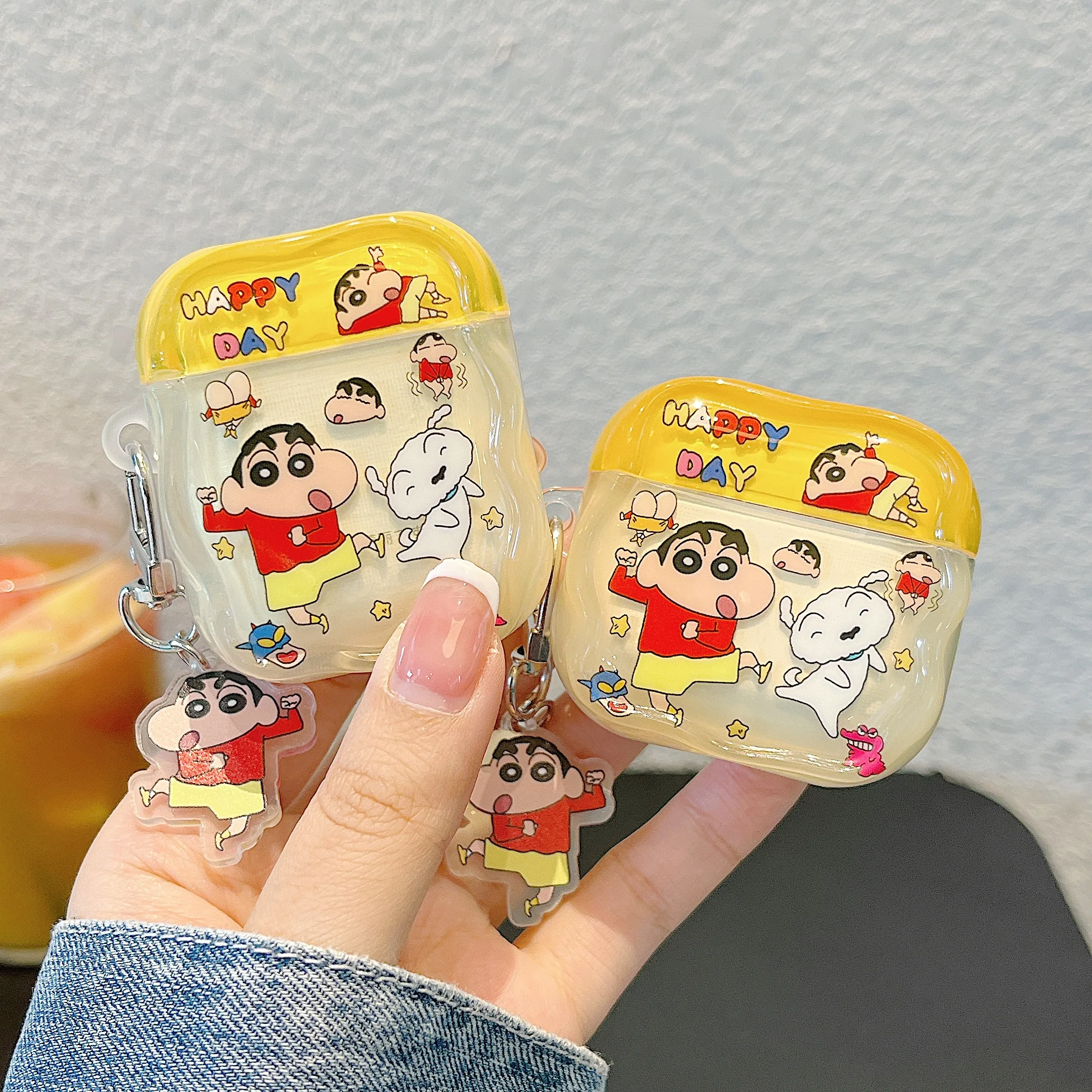 

Popular Anime With Crayon Shin-chan&Nohara Shiro Dancing Together Earphones Case For Airpods 1/2,3,4,Pro 3 2 With Keychain Cover