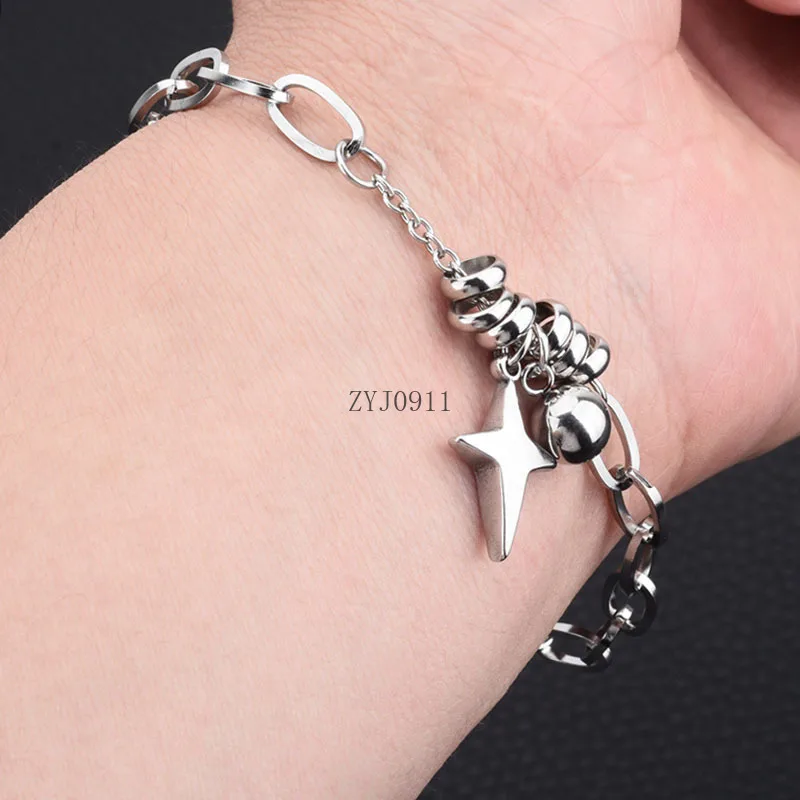힙합 락 크로스 스타 매력 팔찌 유행 한국 십대 학생 핸드 체인 팔찌 여성을위한 스테인레스 스틸 팔찌 나