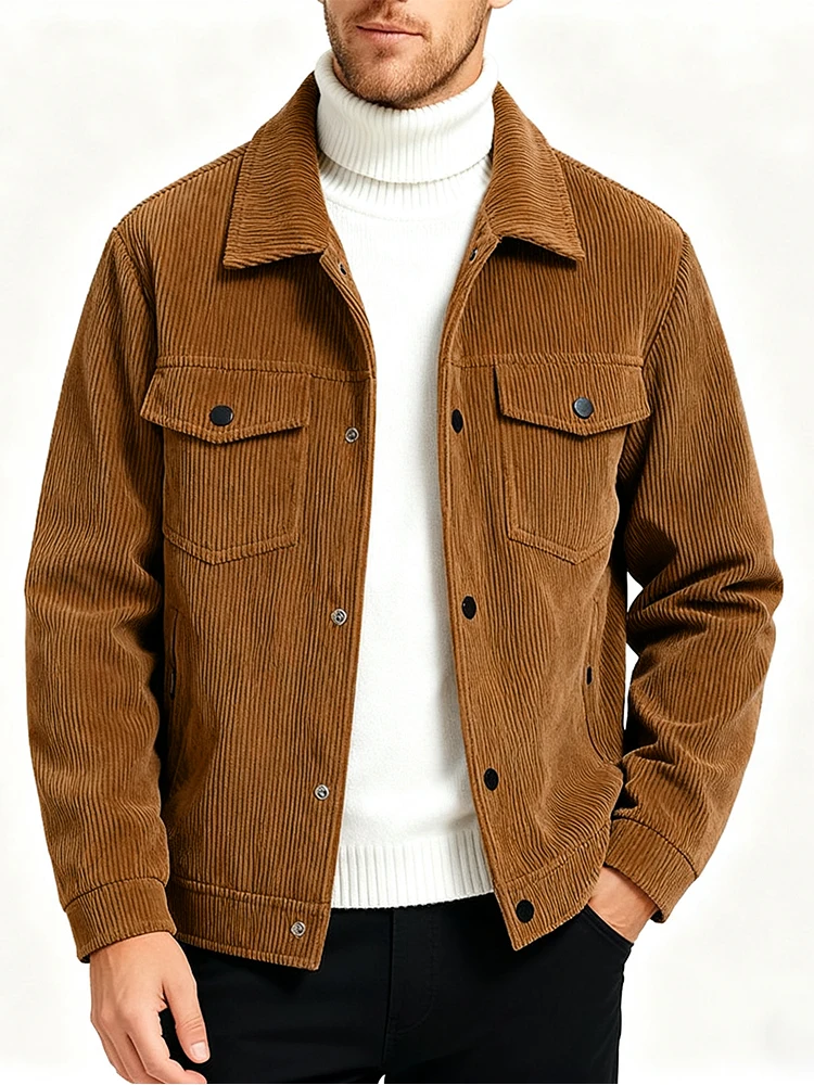 سترة سروال قصير للرجال معطف بني عتيق غير رسمي للخريف والشتاء ملابس خارجية سميكة دافئة ملابس خروج يومية على الطراز الكلاسيكي #1