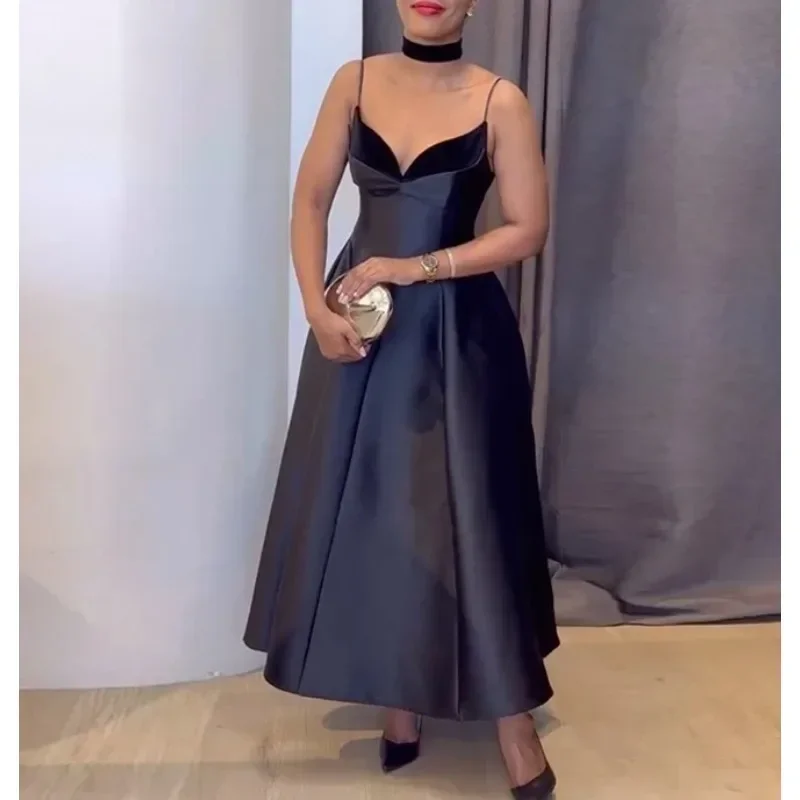 فستان نسائي مثير بدون ظهر بدون حمالات مخملي خياطة سميكة من الساتان مشد رسن عطلة الزفاف خط مطوي ميدي فستان طويل #2