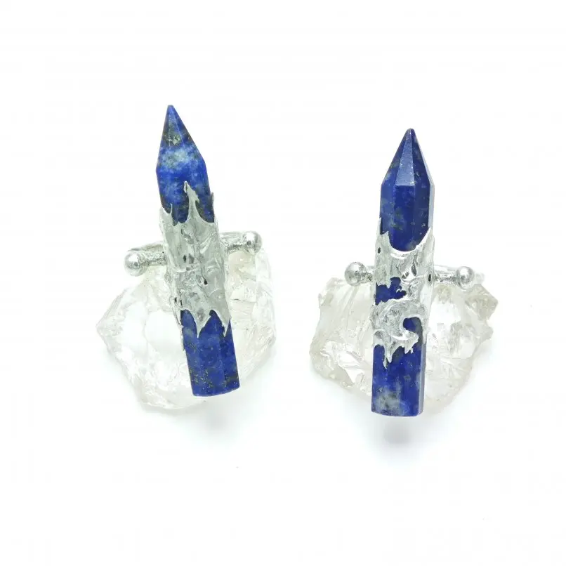 10Pcs Handmade Hexagon Crystal Pillar Point Hexagonal Prisms Ring Soldered Stone Lapis Lazuli  Adjustable Jewelry Special Gift