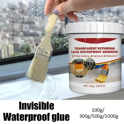 Agente Invisible impermeable, revestimiento de sellado transparente fuerte, pegamento antiagrietamiento, pegamento de pasta Invisible con cepillo, 100-1000g