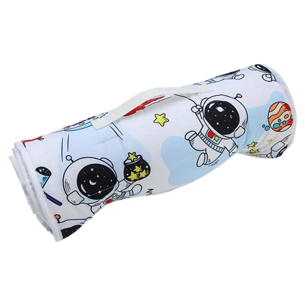 Toddler Sleeping Bag Soft Washable Toddler Nap Mats with Removable Pillow Cartoon Print Design Sleeping Bags for Kids Rollup