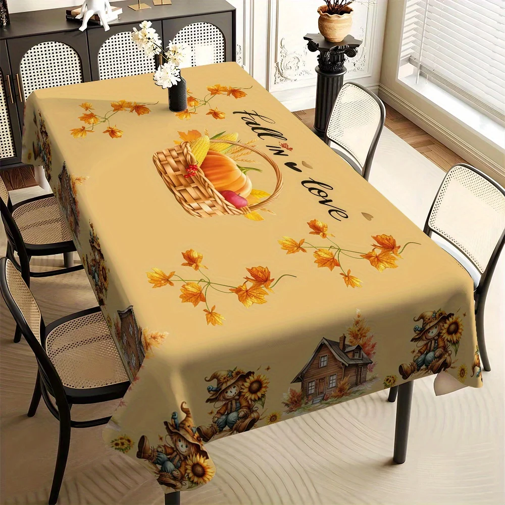 JIT-1pc Straw Man and Sunflower, Pumpkin Print Pattern Tablecloth Home Decorative Print Tablecloth for Diningzyc