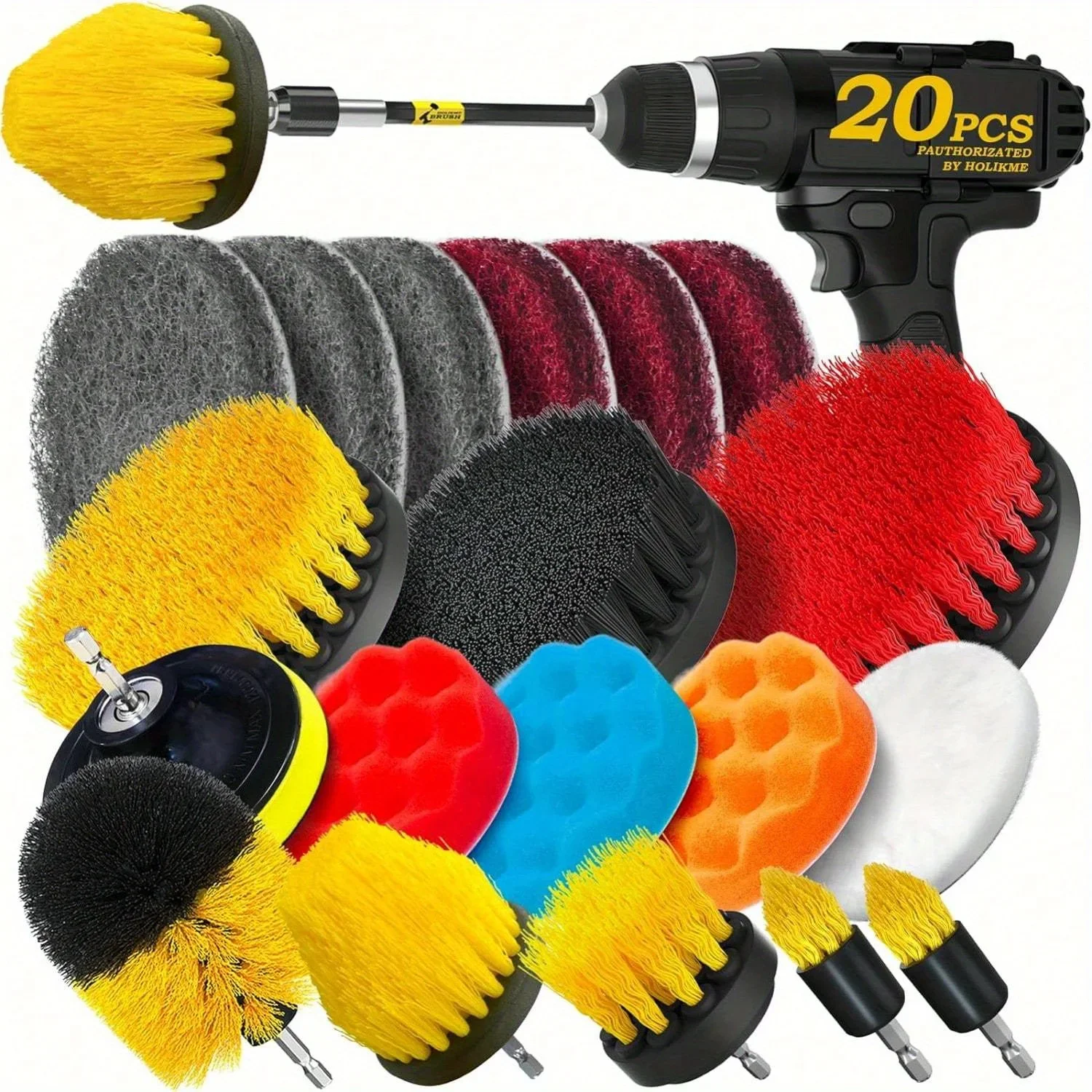 Paquet de 20 brosses à récurer électriques avec fixation longue étendue, accessoires de brosses de forage, tampons à récurer, éponge, tampons de polissage, voiture