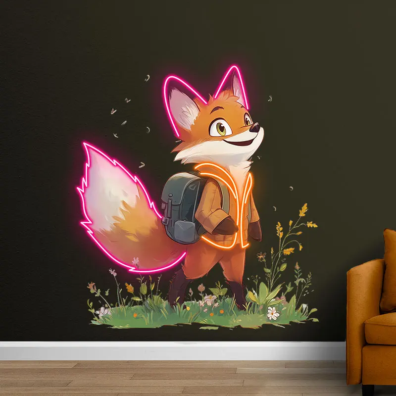 Adorable Neon Fox LED Light - Bright Cartoon Animal Lamp for Kids' Room, Night Light, Playful Fox Design, Perfect Bedroom Decor