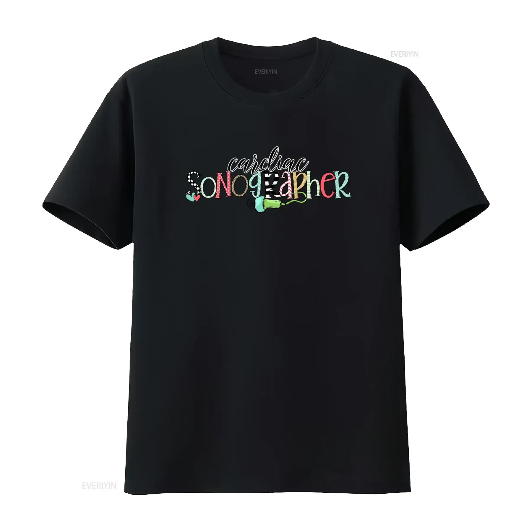 Cardiac Sonographer T Shirt Crewneck For Sonography Crew vintage Washed Unisex Comfortable homme Top For Everyday Wear fashion