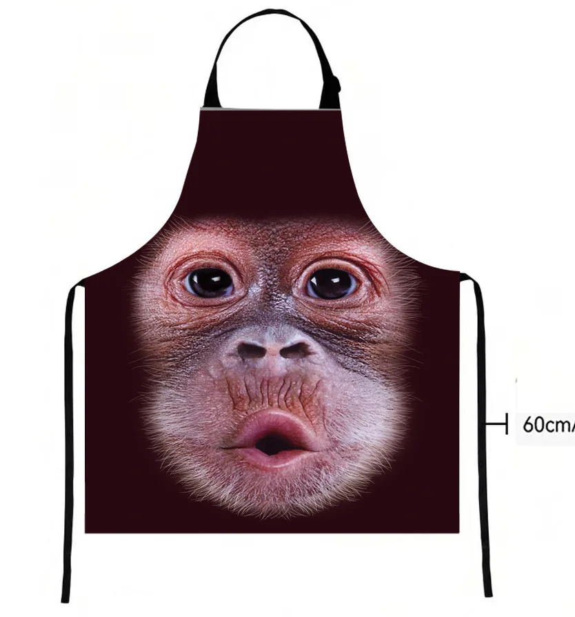 Gorilla Cubs Close-Up Face Print Sleeveless Polyester Apron for Home Kitchen Baking Work and Stylish Design