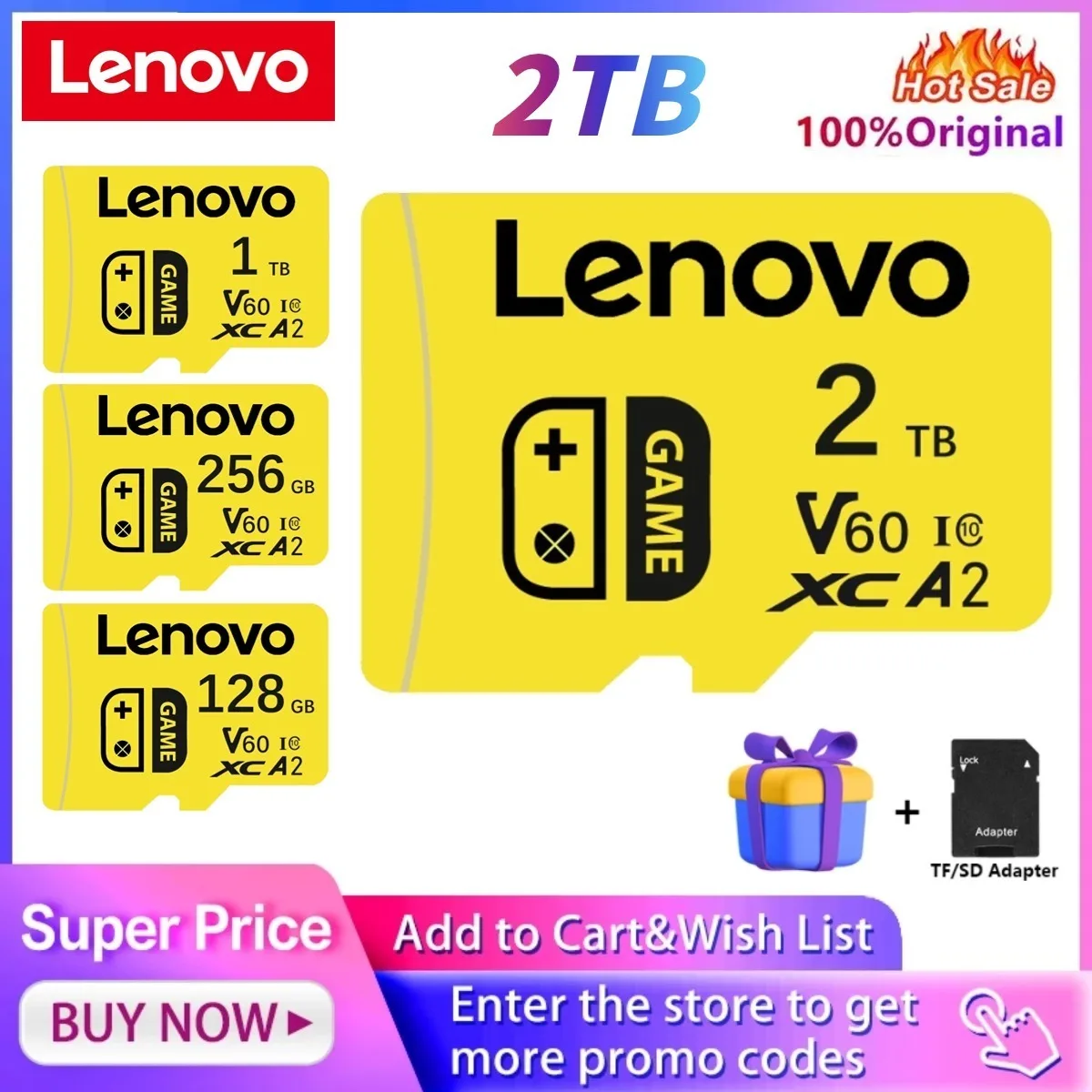 

Lenovo 2TB High Speed Memory Card 1TB 512GB 256GB Class 10 4K Micro TF SD Card 1TB SD Memory Card for Nintendo Switch Phone/Ps4