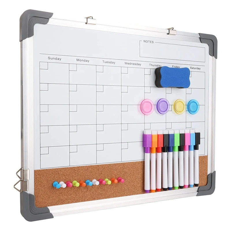 

Small Whiteboard Corkboard Calendar Combo Dry Erase Board White & Brown For Wall Double-Sided Magnetic White Board Bulletin