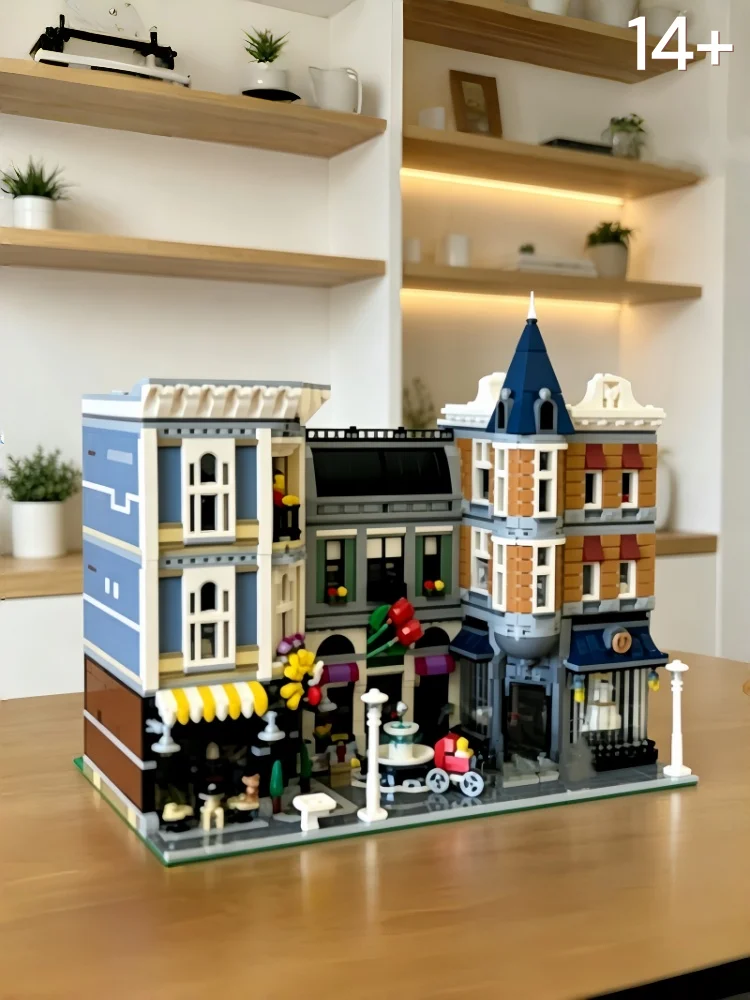 4002-teiliges City Central Street Baustein-Set, quadratisches Montagemodell, Desktop-Dekoration, Ornament, Festivalgeschenke für Erwachsene