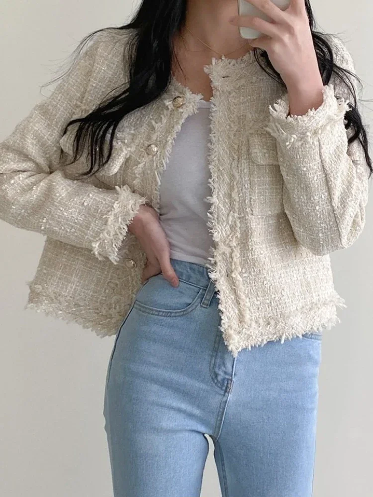 Primavera outono nova versão coreana moda elegante em torno do pescoço aberto cardigan casaco feminino curto engrossado lã malhas jaquetas