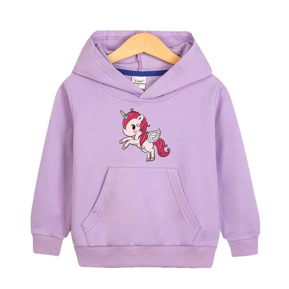 Unicorn Quality Cotton 2024 New Tee Shirt Girls Clothing for Children T-shirt Pink Long Sleeve Kids Tops Bluey Clothes Hooded