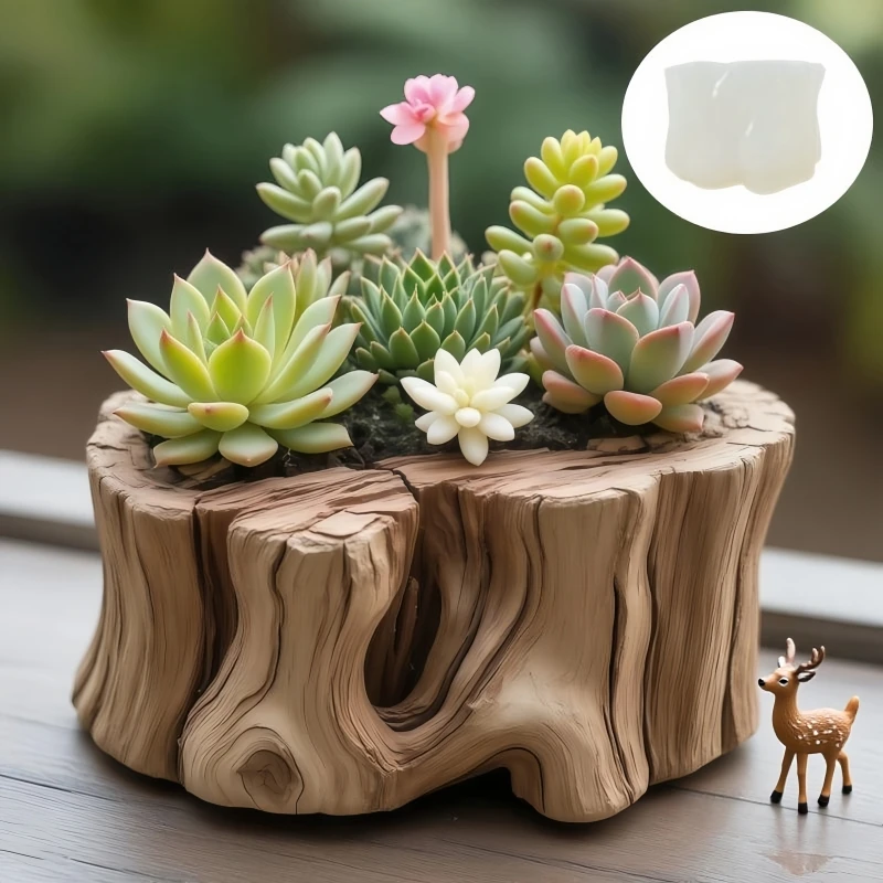 Moule en silicone pour pot de plantes succulentes en forme de souche d'arbre, boîte de rangement, moule en résine et en plâtre pour l'artisanat DIY et la décoration intérieure